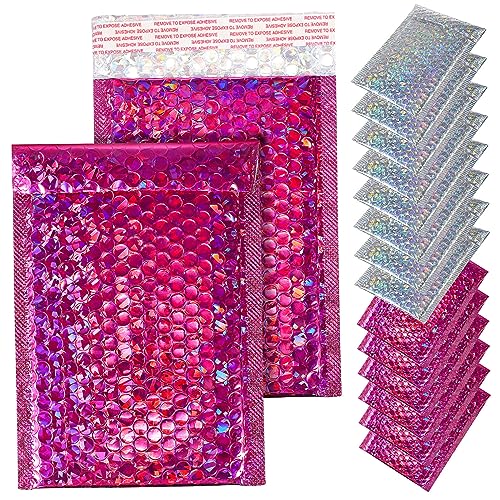 Cabilock 16 Stk. Teiliges Gepolsterte Versandtaschen Holographische Bubble Mailer in Silber und Selbstklebend Wasserfest Reißfest für Sicheren Versand von Büchern Kosmetik und Grußkarten von Cabilock