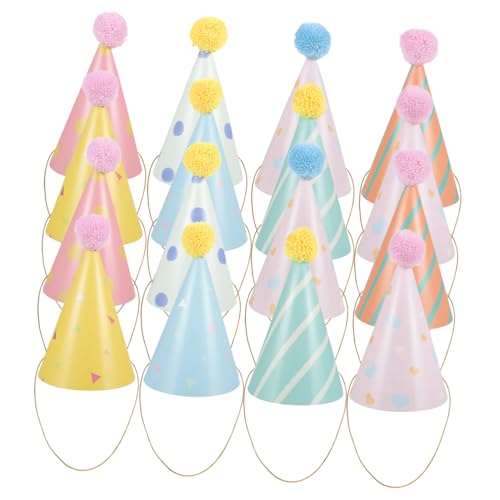 Cabilock 16 Stück Teiliges Geburtstags Papierhüte mit Pompons Partyhüte für Kindergeburtstag Fotorequisiten für Feiern Bequeme Passform mit Elastischen Bändern Vielfältige Designs und Cabilock 16 Stück Teiliges Geburtstags Papierhüte mit Pompons Partyhüte für Kindergeburtstag Fotorequisiten für Feiern Bequeme Passform mit Elastischen Bändern Vielfältige Designs und von Cabilock