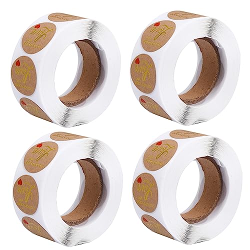 Cabilock 2 Rollen Kraftpapier Backetiketten Selbstklebend Geschenkverpackung Aufkleber mit Dankeschön Herzmotiv Vielseitige Back und Verpackungsetiketten Einfache Haftung Rückstandsfrei von Cabilock