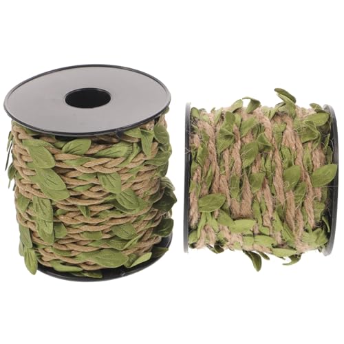 Cabilock 2 Rollen Simuliertes Juteseil mit Künstlichen Blättern für DIY Bastelseil Robust Grün braun Wald Dekoration Kindergarten Floristik Geschenkverpackung von Cabilock