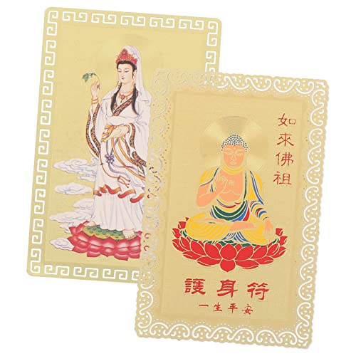Cabilock 2 Stück Chinesische Amulettkarte Metall mit Guanyin und Amitabha Traditionelle Feng Shui Schutzkarte Handliche Glückskarte für Auto Haus Büro Chinesisches Neujahrs von Cabilock