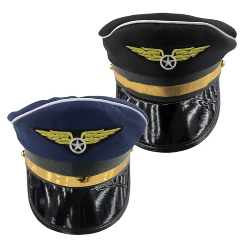 Cabilock 2 Stück Cosplay Pilotenkappe Schwarz und Verstellbare Leichte Partyhüte für Erwachsene Atmungsaktive Bühnenmütze für Kostümparty und Karneval Cabilock 2 Stück Cosplay Pilotenkappe Schwarz und Verstellbare Leichte Partyhüte für Erwachsene Atmungsaktive Bühnenmütze für Kostümparty und Karneval von Cabilock