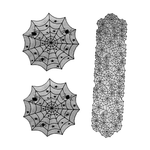Cabilock 2 Stück Halloween Tischdecke und Set Teilig Schwarzes Spinnennetz Design Runde Tischtücher und Tischläufer Gruselige Halloween Dekoration für Party und Zuhause Cabilock 2 Stück Halloween Tischdecke und Set Teilig Schwarzes Spinnennetz Design Runde Tischtücher und Tischläufer Gruselige Halloween Dekoration für Party und Zuhause von Cabilock