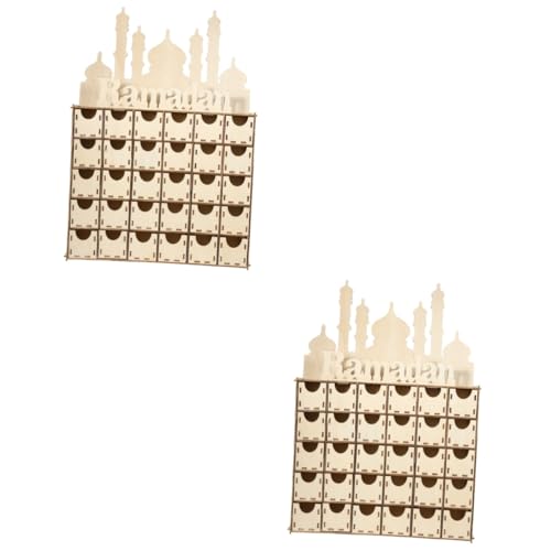 Cabilock 2 Stück Holz Adventskalender für Ramadan Dekoration mit Kreatives Diy für Eid Mubarak Stilvolle Tisch und Regaldekoration Handgefertigt aus Holz für Festliche Anlässe von Cabilock