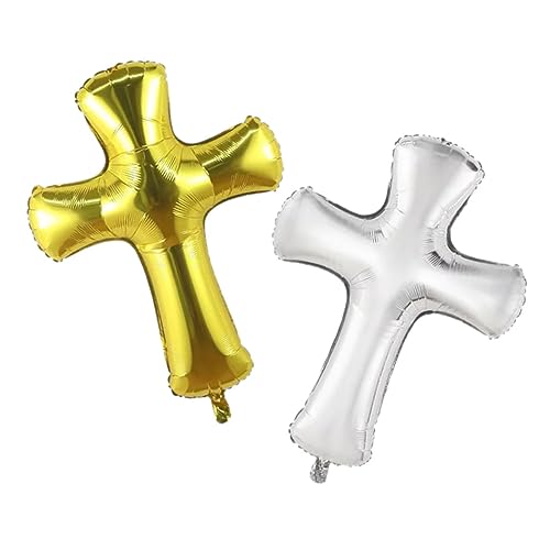 Cabilock 2 Stück Kreuz Folienballons in Gold und Silber Party Deko für Taufe und Babyparty Langlebige Leichte Luftballons als Festliche Wand und Fensterdekoration von Cabilock
