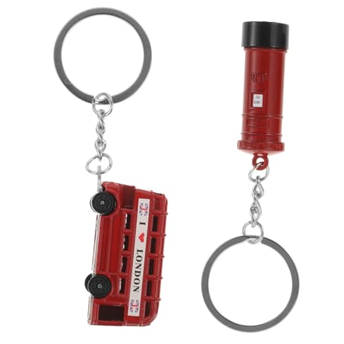 Cabilock 2 Stück London Souvenir Schlüsselanhänger Form Eines Roten Doppeldeckerbusses und Briefkasten Attrappe Dekoratives Accessoire für Taschen und Schlüssel für Reisen und von Cabilock