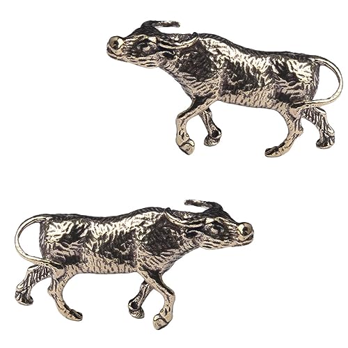 Cabilock 2 Stück Messing Stier Kuh Schlüsselanhänger Feng Shui Charme Stier Spielzeug Miniaturtiere Maskottchen Figur Spielzeug Vintage Stier Figur Stier Kunst Fuchs Rinder von Cabilock