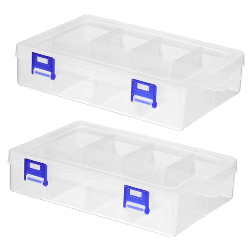 Cabilock 2 transparente Aufbewahrungsboxen mit mehreren Fächern, Organizer mit herausnehmbaren Trennwänden für Bastelperlen, Schmuck und Teile von Cabilock