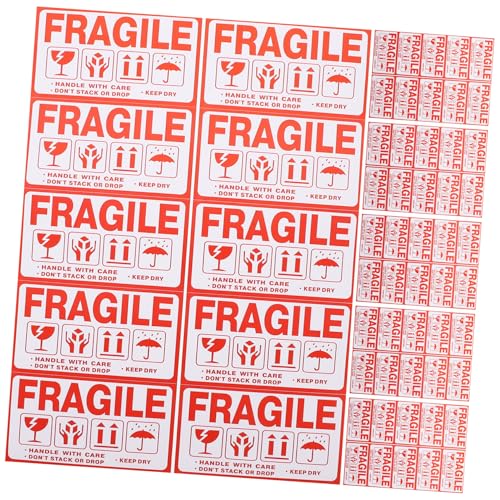 Cabilock 20 Blatt Selbstklebende Versandaufkleber Rote Fragile Warnetiketten Starke Haftung für Kartons Paletten Praktische Bruchsichere Verpackungshinweise für Versand und Lagerung von Cabilock
