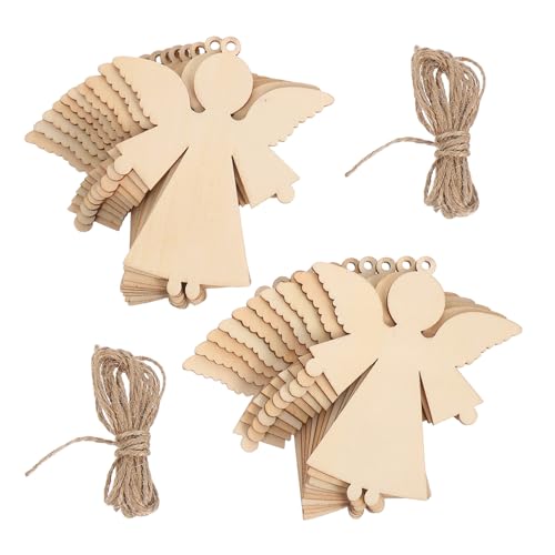 Cabilock 20 Stück Holzengel Anhänger zum Bemalen DIY Holzscheiben Ornament Unvollendete Holzfiguren mit Aufhängevorrichtung Festliche Dekoration für Weihnachten Hochzeit Geburtstag von Cabilock