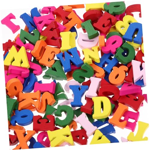 Cabilock 200 Stück Teiliges Bunte Holzbuchstaben Glatte Oberfläche Vielseitig für DIY Bastelarbeiten Wanddeko Party und Hochzeitsdekoration Stabile und Bruchfeste Holzornamente von Cabilock