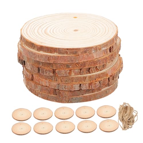 Cabilock 25 Stück Teiliges Naturbelassenes Holzscheiben mit Vorgebohrten Löchern für Diy Bastelprojekte Kinderhandwerk Hochzeitsdeko und Kreative Holzdekorationen von Cabilock