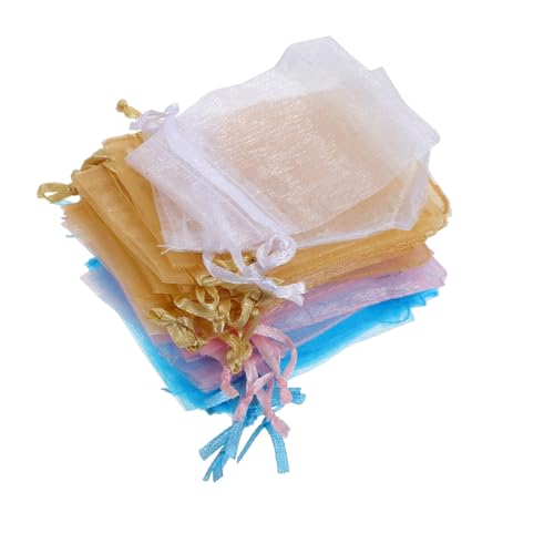 Cabilock 250 Stück Organza Geschenksäckchen mit Kordelzug für Hochzeiten Partys und in Weiß Hellblau und Gold von Cabilock