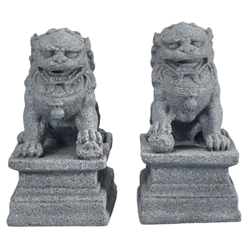 Cabilock 2St Kleinen löwen Figurine Asiatische Fu-Hunde-Statue Tischdekoration glückverheißende Löwenstatue Simulation eines Löwenhandwerks China Fu Stein Schildkröte Bonsai Dekorationen von Cabilock