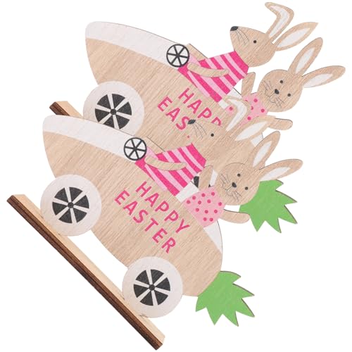 Cabilock 2st Kaninchen-Karotten-Ornament Tisch Haushaltswaren Plüsch Figur Hase Müde Tablettdekoration Zwerge Ostervorräte Hasenschild Aus Holz Violet Hölzern von Cabilock