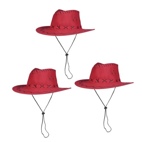 Cabilock 3 STÜCKE Teiliges Cowboyhut aus Kunstleder Western Stil Krempe Modischer Sonnenhut für Karneval Party und Kostüm Atmungsaktiv und Bequem Handgefertigt Robust und Stilvoll von Cabilock