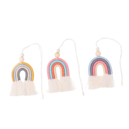 Cabilock 3 Stück Bunte Autoanhänger aus Baumwollgarn mit Farbverlauf Handgefertigtes Regenbogen hängedekor Leichtes Nordisches Boho Pendant für Fahrzeug und Innenbereich von Cabilock