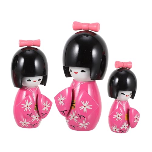 Cabilock 3 Stück Kimono Puppen Puppe Figuren Bausatz Karikatur Reize funkeln Holzpuppe mit Kimono Japanische Kultur-Dekoration Kimono-Puppe aus Holz der japanischen küche hölzern Rosy von Cabilock