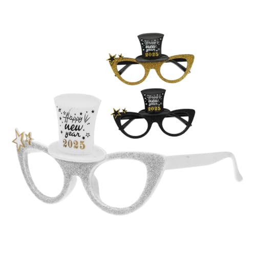 Cabilock 3 Stück Neujahrsbrille Lustige Party Sonnenbrillen für Fotos Silvester Dekoration Retro Neon Brille Witzige Accessoires für Feiern und Veranstaltungen von Cabilock