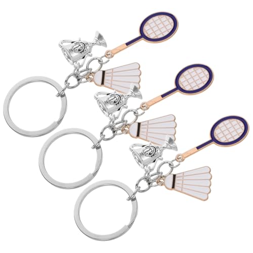 Cabilock 3-teiliger Badminton-schlüsselanhänger: Mini-badminton-schlägerball-schlüsselanhänger Mit Trophäen-anhänger – Sport-schlüsselring Aus Metall Für Rucksack, Handtasche, von Cabilock