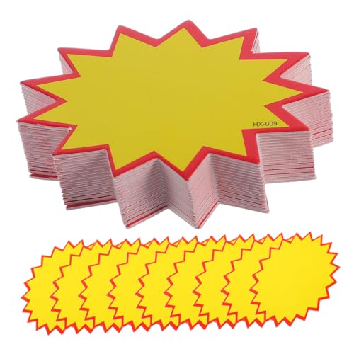 Cabilock 300 Stück Tag Löschen Ladenverkaufsschild Sterne Platzen Zeichen Flohmarktschilder Aufkleber Für Den Flohmarkt Preisschild Leere Hofzeichen Plakatdekorationen Papier Yellow von Cabilock