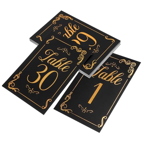 Cabilock 31 Stück Sitzplatzkarte Festzelt Verkaufsstand Rezeption Inhaber der Tabellennummer leer Tischnummernhalter Gold Tischkarten für Hochzeiten Geschenktisch Kartentisch Papier Schwarz von Cabilock