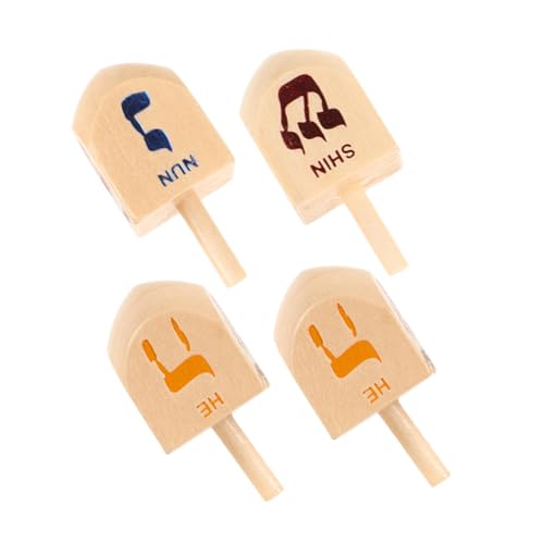 Cabilock 4 STÜCKE Teiliges Hanukkah Holz Dreidel mit Hebräischen Buchstaben Buntes Kinderspielzeug zur Feinmotorikförderung für Hanukkah Dekorationen und Große Familien Spiele von Cabilock
