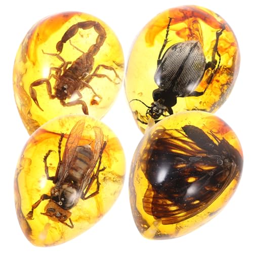 Cabilock 4 Stück Insektenprobenanhänger Ornament Insektenstein Tiermuster-Bernstein-Anhänger bernsteinfarbenes Insekt Einzigartiger Bernsteinanhänger zum Selbermachen Bernsteinschmuck von Cabilock
