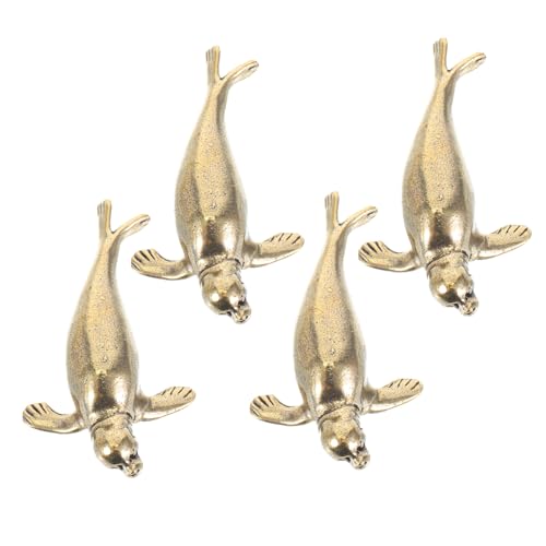 Cabilock 4 Stück Miniatur Messing Figuren Vintage Stil Dekoration für Schreibtisch Wohnzimmer Bücherregal Kleine Tierfiguren für Meeresliebhaber von Cabilock
