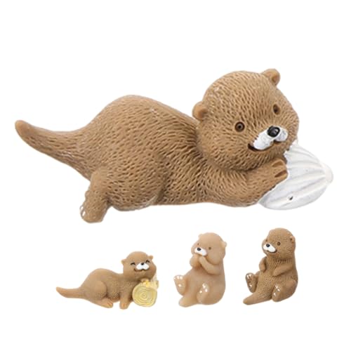 Cabilock 4 Stück Otter Figuren Teiliges Harz Otter Schlüsselanhänger Tortendekoration für DIY Mikrolandschaften und Pflanzenaccessoires für Sammler von Cabilock