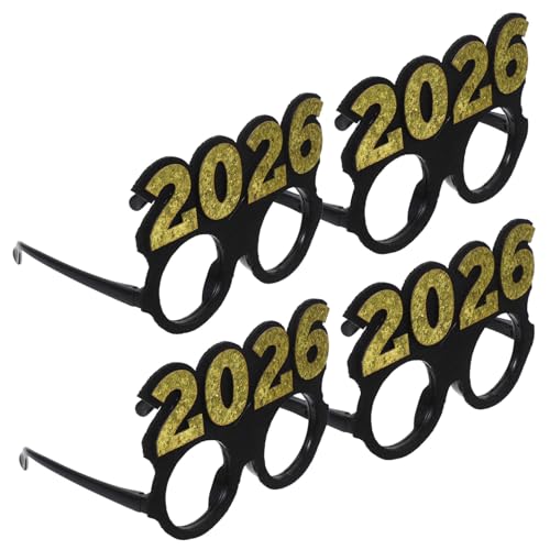 Cabilock 4 Stück Partybrille aus Robustem Kunststoff mit Rundem Rahmen und Schwarzem Glitzerdesign Leichte Silvester Abschlussfeierbrillen für Erwachsene als Fotorequisiten und Festzubehör von Cabilock