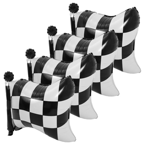 Cabilock 4 Stück Rennflagge Folienballons Party Dekoration für Geburtstag Schwarz-weiß Kariert Hängend Rennsport Motto Kinderfreundlich Stilvoll Vielseitig Einsetzbar von Cabilock