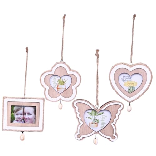 Cabilock 4 Stück Retro -Fotorahmenanhänger winzig Dekoration bilderrahmen Gedenkfoto Frame Holzrahmen Fotorahmen Handwerk Holz-Fotorahmen-Ornament fotorahmen aus holz Bastelrahmen hölzern von Cabilock
