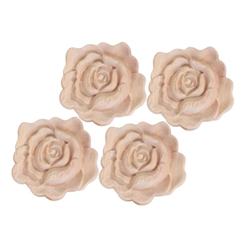 Cabilock 4 Stück Teiliges Holzrosen Applikationen Unbemalt Holzschnitzerei für Möbel Türen Schränke Bettrahmen Diy Künstlerische Holz Intarsien Vintage Stil von Cabilock