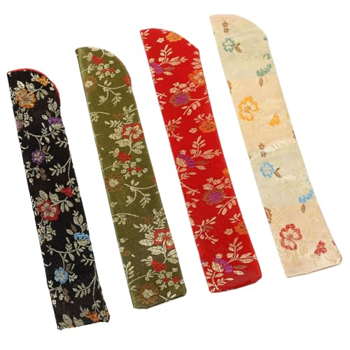 Cabilock 4 Stück Teiliges Japanischer Handfächer Schutzhülle Fächeretui aus Seidenstoff in Rot Schwarz Gelb und Grün Leichte Langlebige Faltfächer Tasche für Geschenk und Aufbewahrung von Cabilock