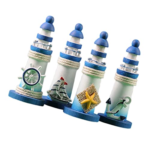 Cabilock Kleiner Leuchtturm aus Holz 4 Stücke Mediterraner Stil Ornament für Schreibtisch und Zuhause Nautische Tischfigur Handwerkskunst Küstendekor von Cabilock