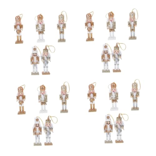 Cabilock 4 Stück Weihnachtsdeko Holzfigur Nutcracker Anhänger mit Glitzereffekt Handliche Christbaum Puppe Kreative Baumschmuck Figur für Festliche Party und Heimdekoration Platinfarbener von Cabilock