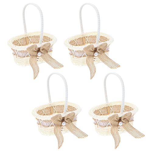 Cabilock 4 Stücke Mini Rattan Korb Blumenkorb mit Henkel Geflochtener Korb Streukorb Hochzeitskorb Blumenkinder Körbchen Picknickkorb Geschenkkorb für Zuhause Wohnzimmer Landhausstil von Cabilock