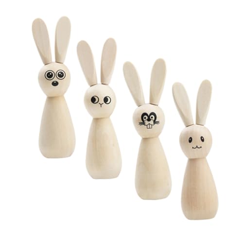 Cabilock 4pcs Unvollendete Hölzerne Hasen Statue DIY Ostern Handwerk Unbemalt von Cabilock