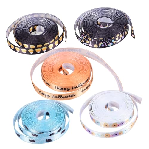 Cabilock 5 Rollen Geschenkband für Halloween Diy Satinbänder mit Bunten Motiven für Bastelprojekte Geschenkverpackung und Dekoration für Kreative Bastelfreunde Cabilock 5 Rollen Geschenkband für Halloween Diy Satinbänder mit Bunten Motiven für Bastelprojekte Geschenkverpackung und Dekoration für Kreative Bastelfreunde von Cabilock