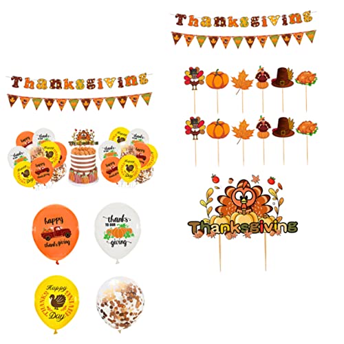 Cabilock 5 Sätze Truthahn-ahornblatt-luftballons Thanksgiving-cupcake-topper Erntedankfest-szenen-layout-dekore Thanksgiving-party-layout-requisiten Dekorative Gegenstände Kuchen Emulsion von Cabilock
