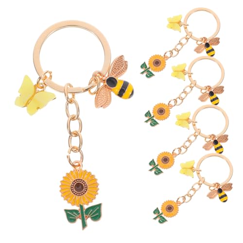 Cabilock 5 Stück Sonnenblumenschlüsselring Bienenmotivzubehör Tasche Schlüsselanhänger Frühlingsbevorzugungen Rucksack- Geldbörsenanhänger Für Damen Taschendekoration Zinklegierung von Cabilock