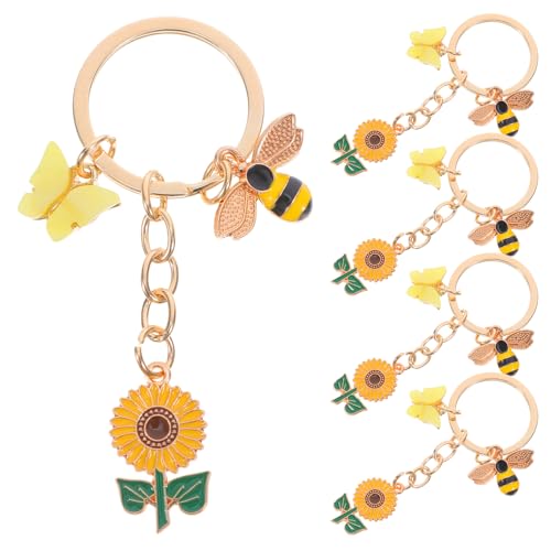 Cabilock 5 Stück Sonnenblumenschlüsselring Frühlingsbevorzugungen Tasche Schlüsselanhänger Zauberer Bienenreihe Sonnenblumenschlüsselkettenanhänger Geldbörse Charme Zinklegierung von Cabilock