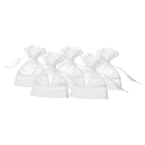 Cabilock 5 Stück Weißes Organza Schmuckbeutel mit Kordelzug Faltbare Bodenbeutel mit Dekorativem Fünfblättrigem Blumenmuster Atmungsaktive Geschenktüten für Hochzeit Süßigkeiten Reise und von Cabilock