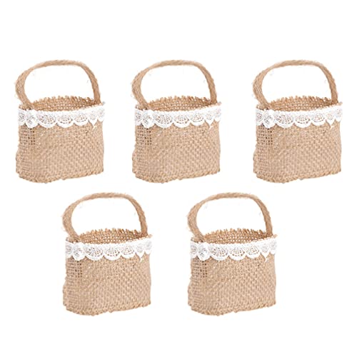 5 Stücke Hochzeit Streukörbchen Streukorb Hochzeitskorb Geflochtener Blumenkorb Obstkorb Jute Blumenkinder Korb Körbchen Geschenkkorb Geschenkbeutel für Shabby Chic Landhaus Deko Tischdeko von Cabilock