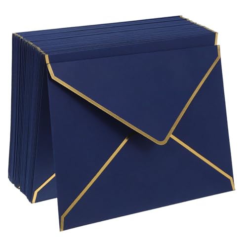 Cabilock 50 Stück Hochzeitseinladungsumschläge mit V-klappe und Goldener Folienkante Dickes Papier Hochwertige Einladungskartenumschläge für Partys Geburtstage Brautduschen von Cabilock