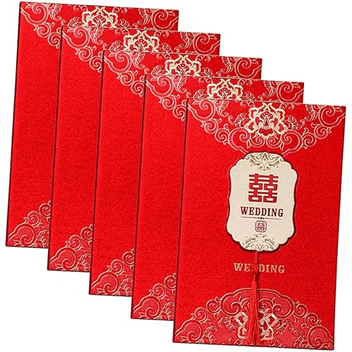 Cabilock 5St Hochzeits einladung Engagement chinesische hochzeitsparty liefert die chinesen jahrestag roter Rand Vintage-Dekor Einladungskarte aus Papier romantische Einladungskarten Quaste von Cabilock