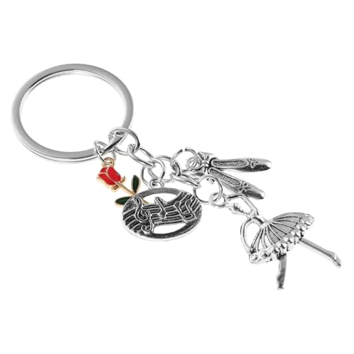 Cabilock 6 Stück Balletttänzer Keychain Ballettzubehör für Mädchen Ballettspitzenschuhe Schlüsselbund Rose Keychain Blume Charm Keychain Blütenschlüsselung für Frauen Zinklegierung Silber von Cabilock