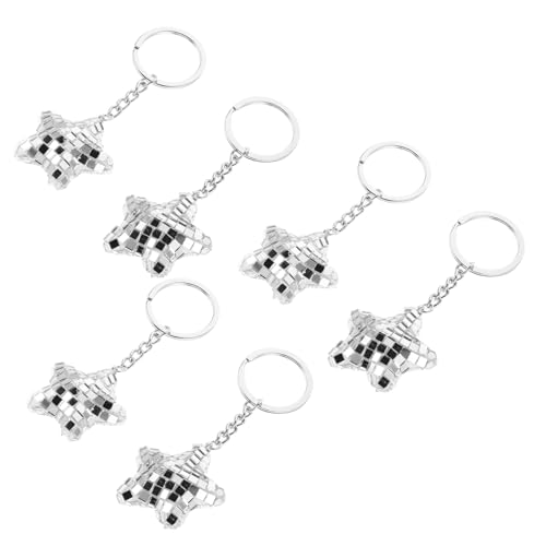Cabilock 6 Stück Disco-Schlüsselanhänger Disco Ball Star Anhänger Sprudelsternschlüsselhalter hängende Discokugeln Reflektierender Sternschlüssel Star Key FOB Stern-Anhänger Glas Silber von Cabilock
