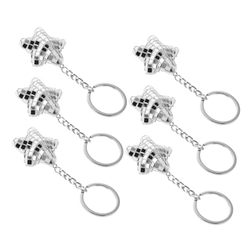 Cabilock 6 Stück Disco-schlüsselanhänger Spiegelmosaik -schlüsselbund Sternspiegel Ballschlüsselkette Sprudelsternschlüsselhalter Disco -schlüsselhalter Star Key Fob Silber Glas von Cabilock